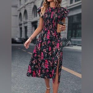 Floral Print Butterfly Sleeve Split thigh dress MEDIUM